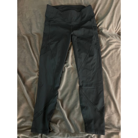 Lululemon Pants - Lululemon Dark Grey Mesh Panel High Rise Leggings with Pockets